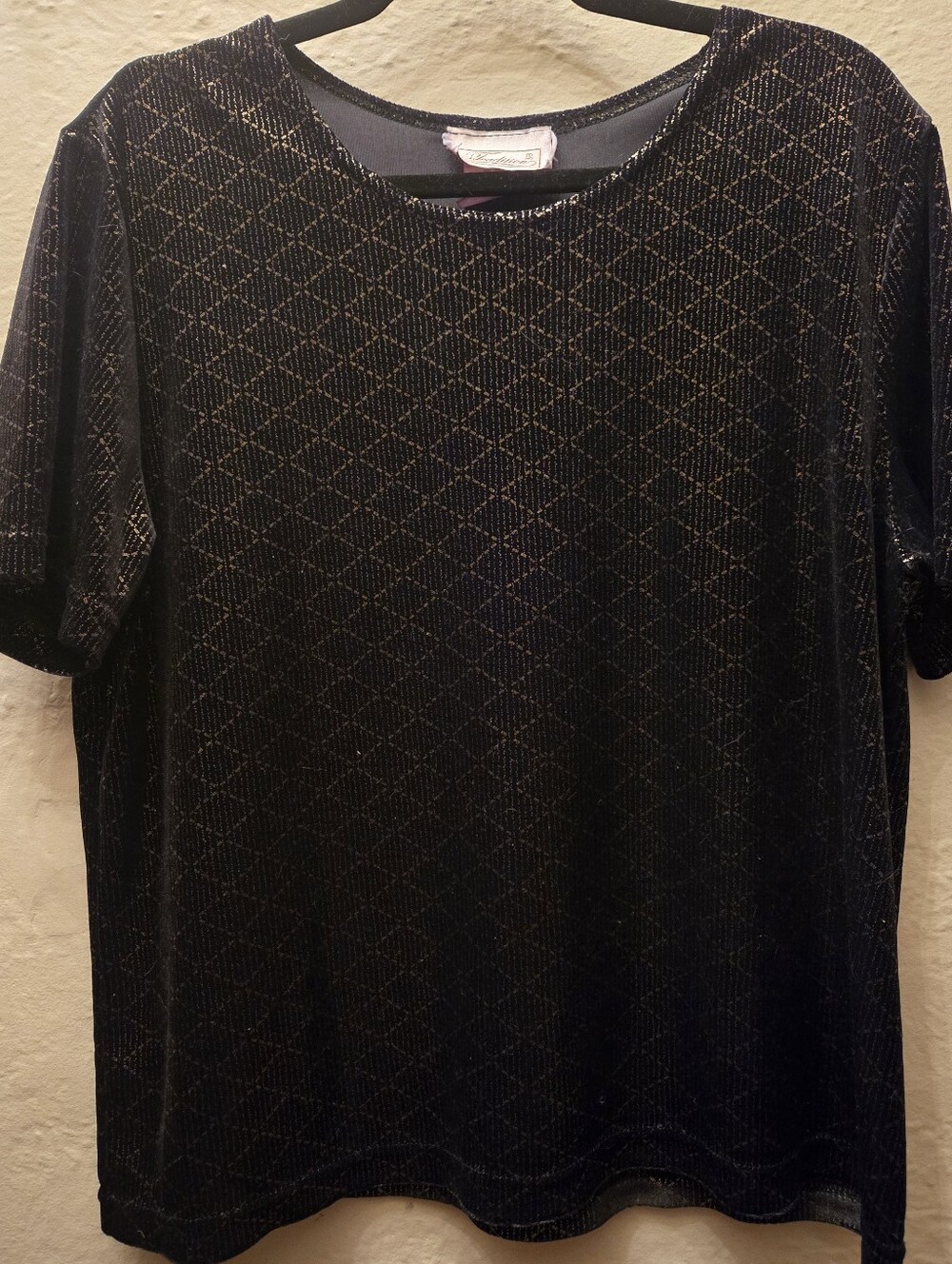 Vintage Made in Canada Black Velvet Burnout Geometric Shimmer Top Women’s Large